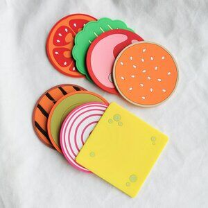 8pcs Rubber Burger Coaster Set Fun Kitchen Decor